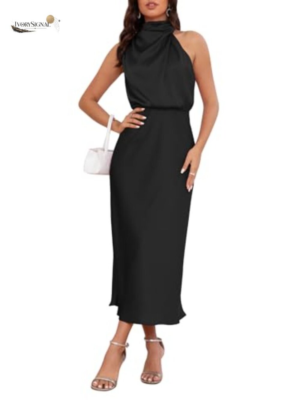 Women's Satin Maxi Dress Sleeveless Wedding Guest Cocktail Formal A-Line